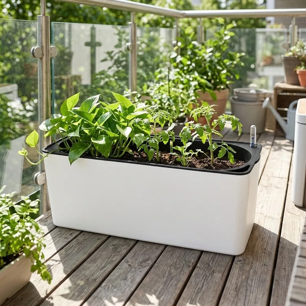 Rectangular Self Irrigating with Visible Water Reservoir Level Indicator 40 cm x 13 cm x 13 cm for Home Office Greenery