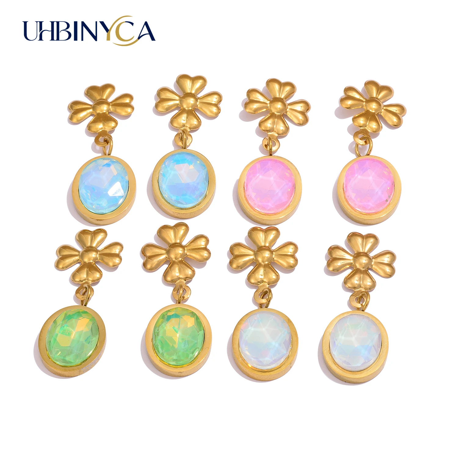 Dangle Earrings for Women Colorful Crystal Pendant 18K Gold Plated Stainless Steel Hypoallergenic Jewelry Spring Summer Vibrant