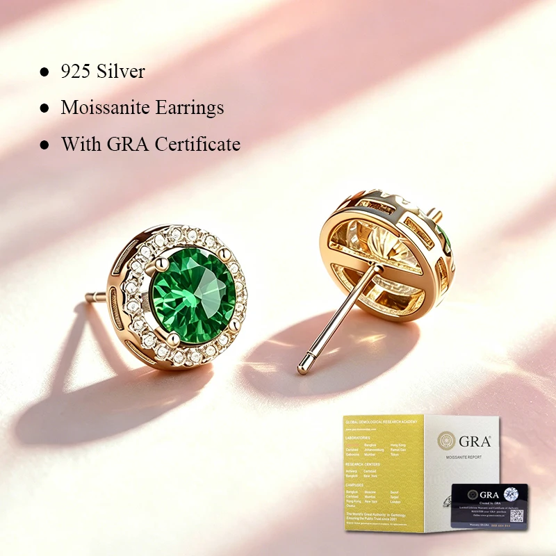 

0.5ct 1.0ct 2.0ct moissanite earrings 925 silver with GRA certificate pass diamond tester fashionable wedding jewelry gift