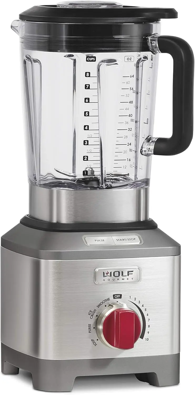 Blender, 64 oz Jar, 4 program settings, 12.5 AMPS, Blends Food, Shakes and Smoothies, Red Knob, Stainless Steel