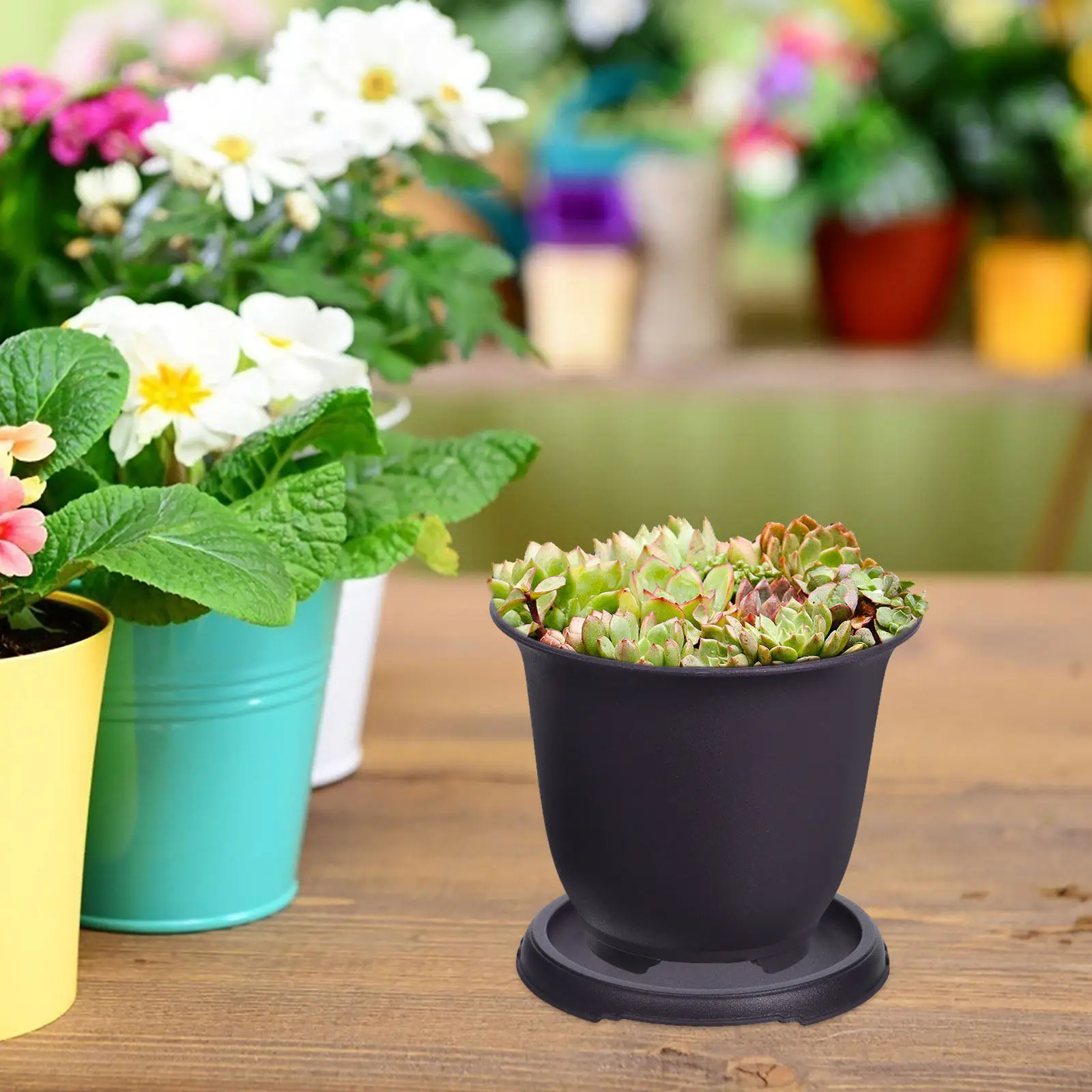 Sleek Sturdy Plastic Flower Pots with Tray for Indoor Outdoor Use Perfect for Succulents Bonsai Small Plants Gardening