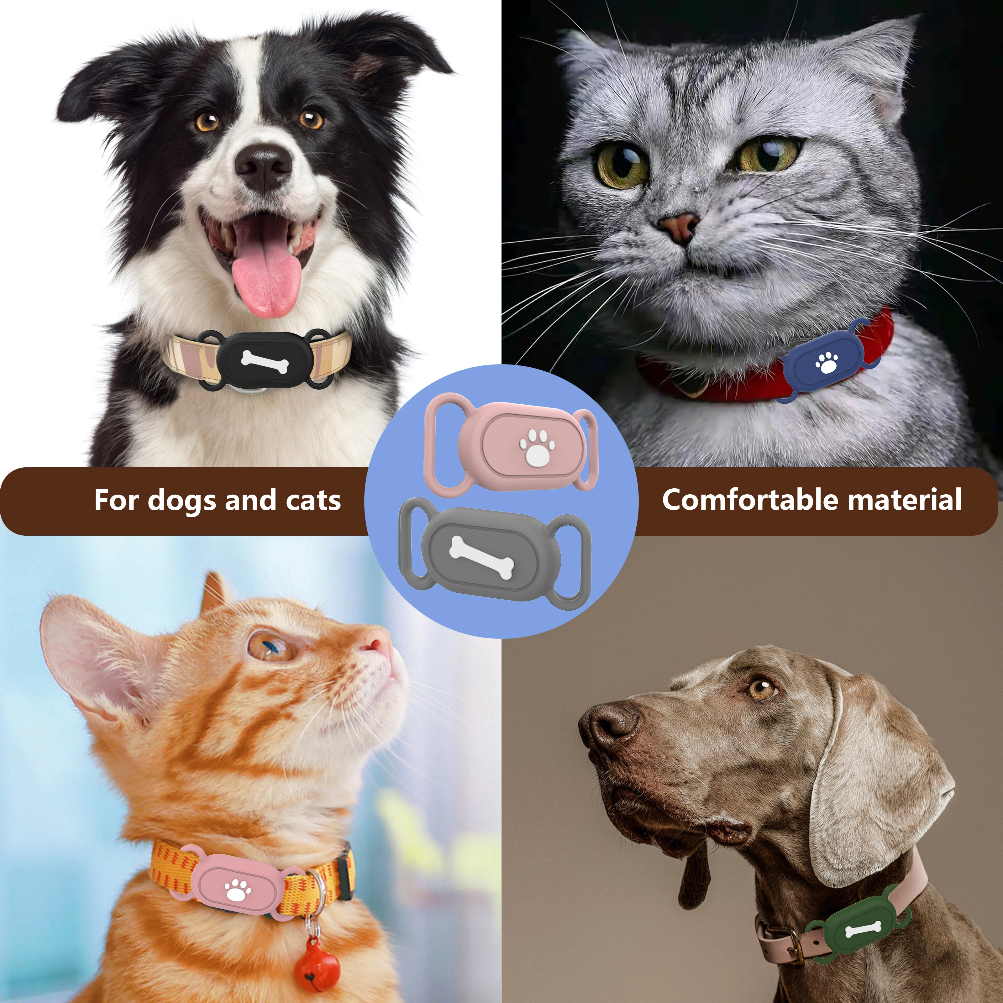 For Samsung Galaxy SmartTag2 Case Dog&Cat Tracker Cover, Silicone Protective Case for Galaxy Smart Tag 2 Holder for Pets