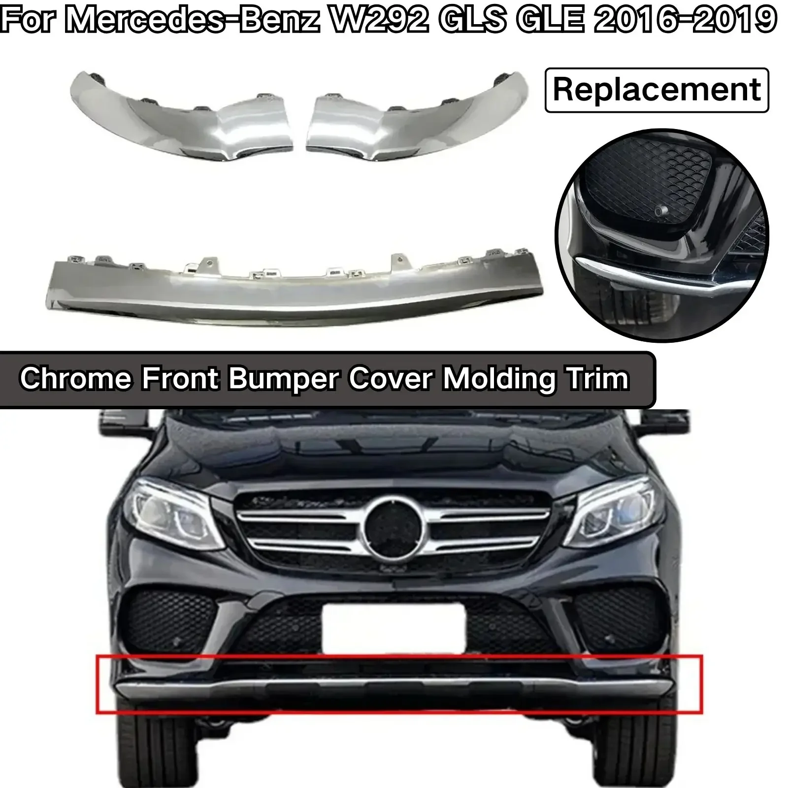 

Front Bumper Trim Cover Moulding Chrome For Mercedes Benz W292 GLS GLE 2016-2019 A2928850400 A2928850300 Car Accessories