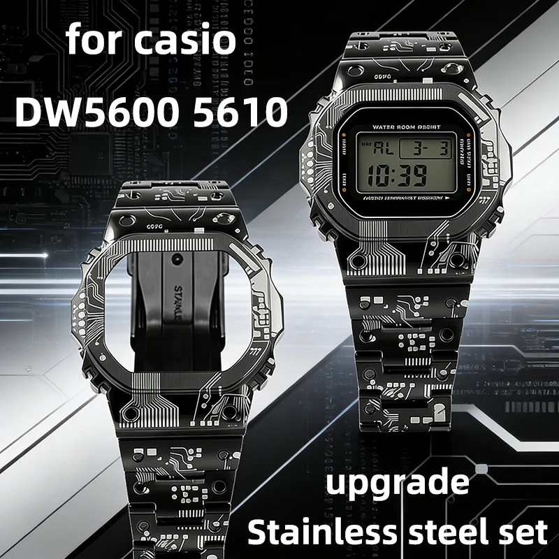 

For Casio G-Shock DW5600 GMW5610 GMW-B5000 Titanium Metal Case & Bracelet Set, Stainless Steel Bezel Mod, Upgrade Kit for Men
