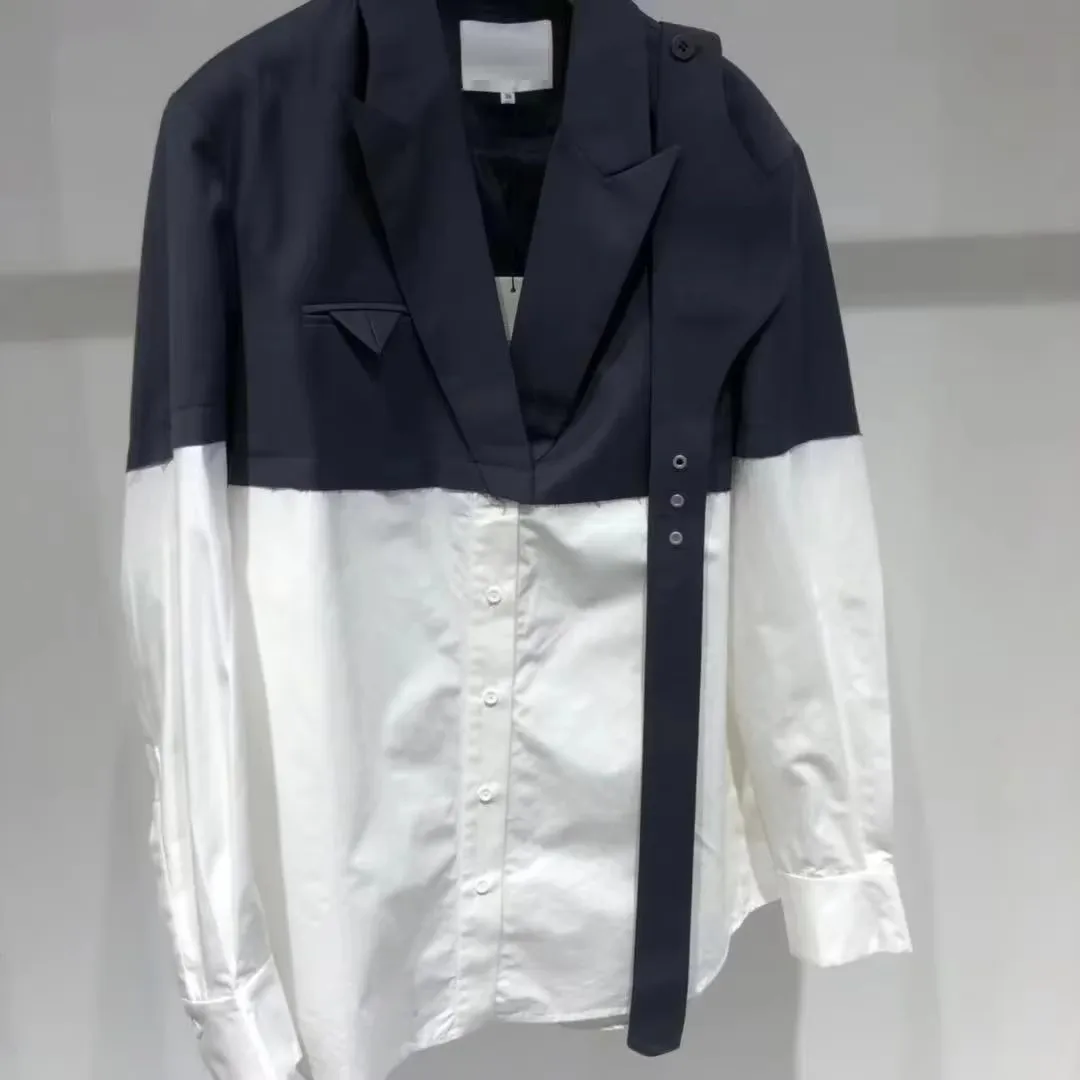 XS-6XL novo 2025 roupas masculinas femininas moda terno solto colarinho preto e branco cor combinando camisa plus size trajes cantor