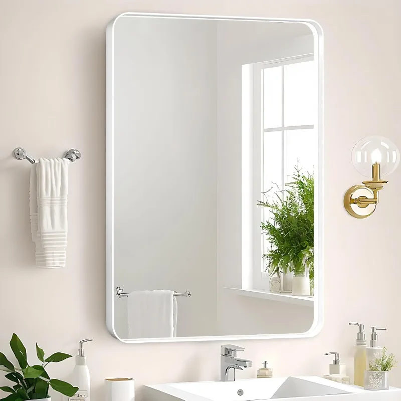 Bathroom Mirror 24x36 Inch - Over Sink White Rectangular Metal Frame Mirror for Bathroom Wall