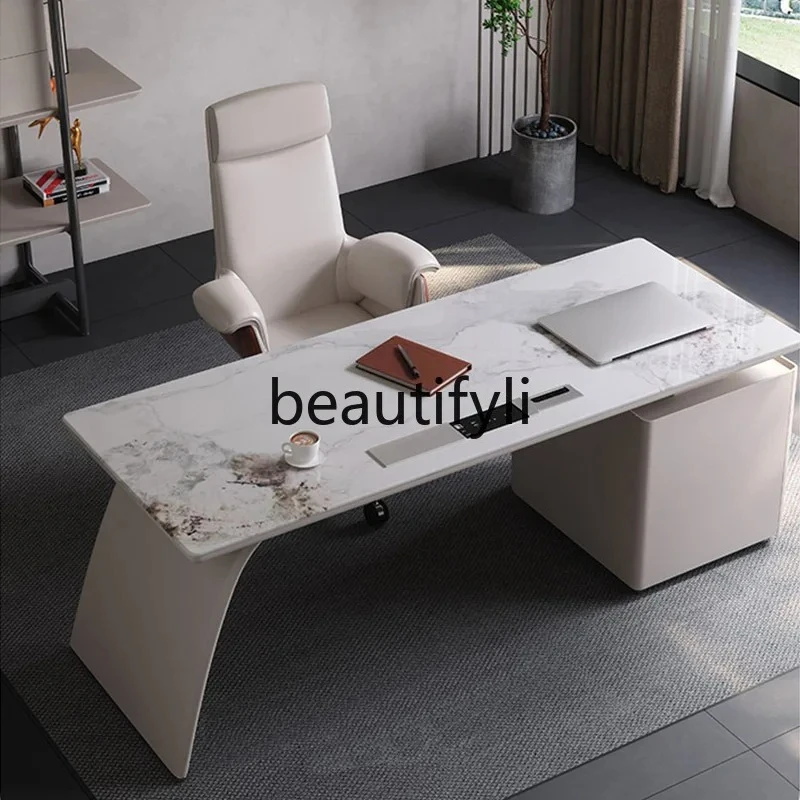 

Cream Style High-End Design Sense Rock Board Desk Chair Home Italian Style Office Computer Desk