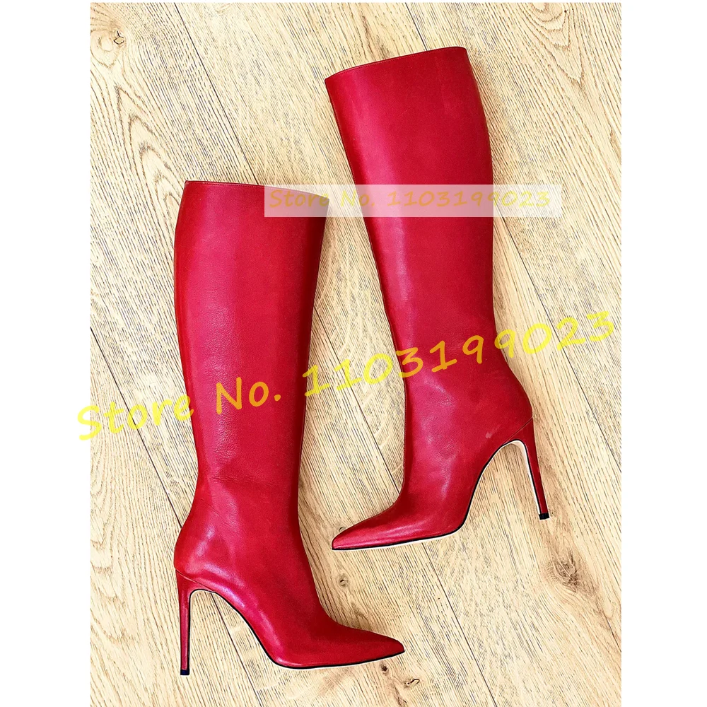 

Sexy Knee Length Straight Boots Ladies Solid Slim Zipper Pointed Toe Thin High Heels Boots Women Fashion Party Modern Shoes