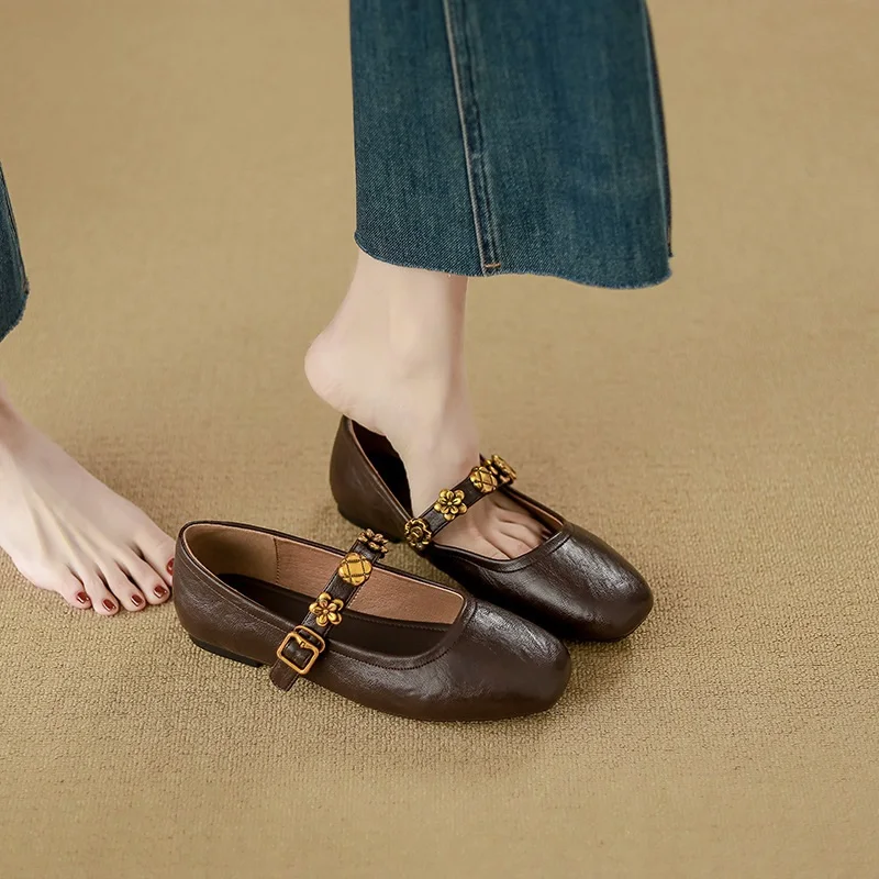 

2025 Boat Flats Lady Ninja Moccasins Round Toe Shallow Women Single Shoes Slip On Slingback Mules Leather Shoes Soft Loafers