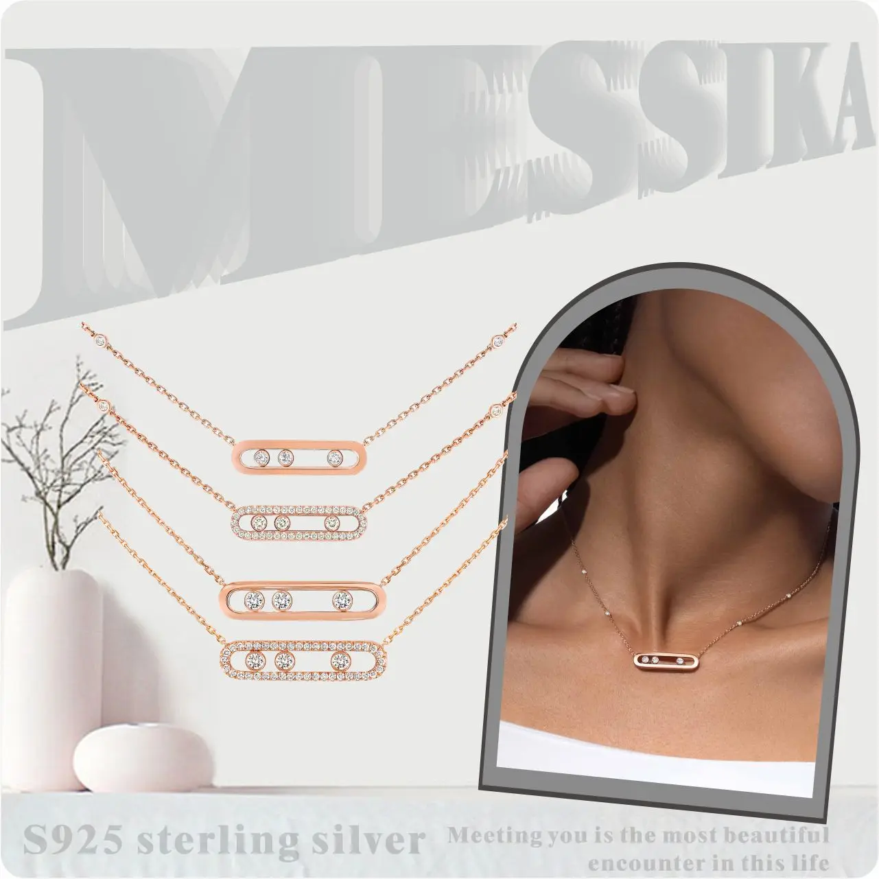 

Sterling Silver S925 Sliding Diamond Messi Home Jewelry Move Noa Necklace 2024 New Hot Wild Necklace