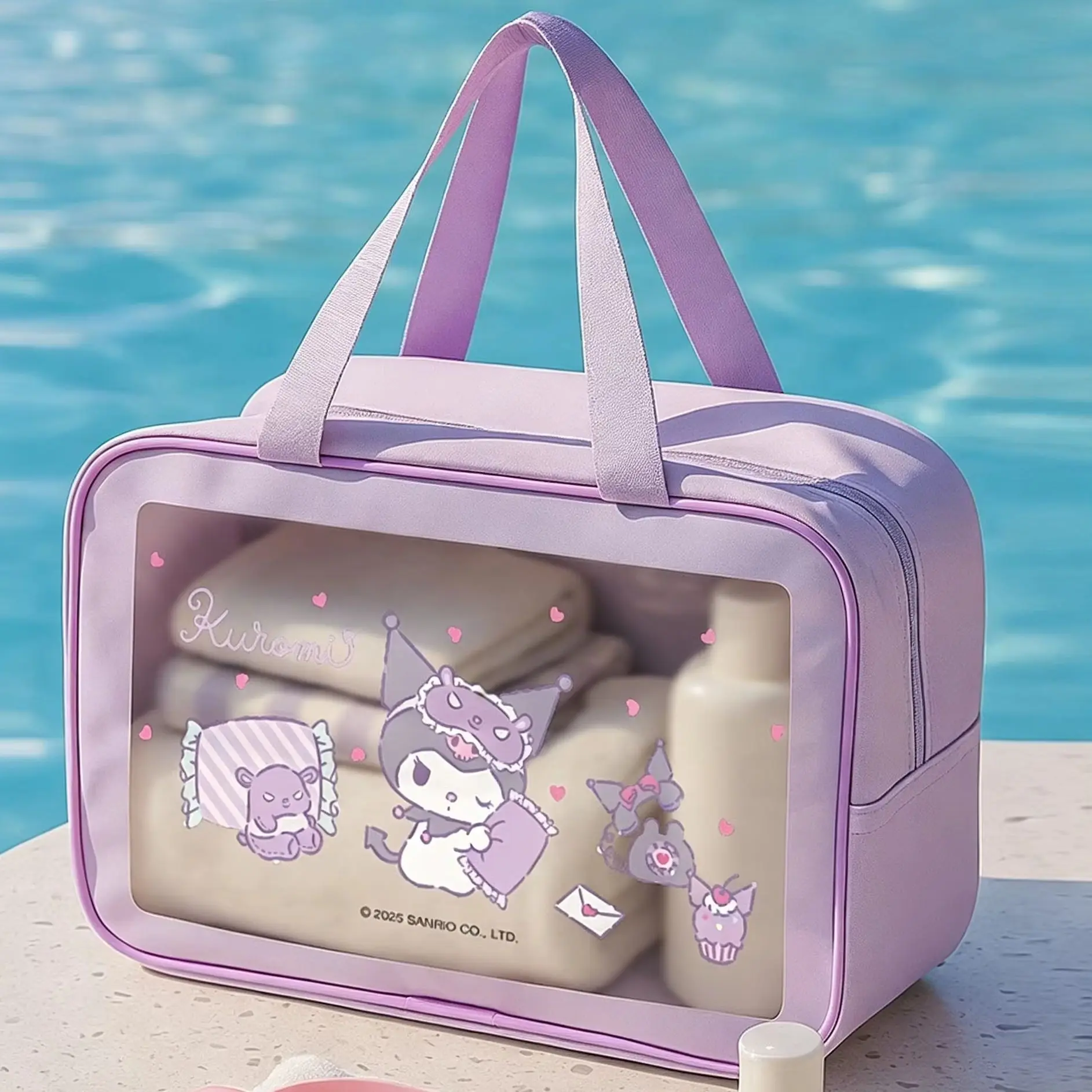 Kuromi Sanrio Waterproof Storage Bag Travel Storage Large Capacity Visible Portable Skincare Makeup Washbag Makeup Bag