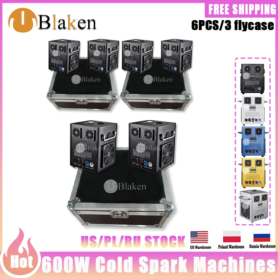 

0 Tax 6Pcs 600W Cold Spark Machine With 3 Flight cases Firework Wedding Dmx Remote Control Spark Fountain Sparkular Machine