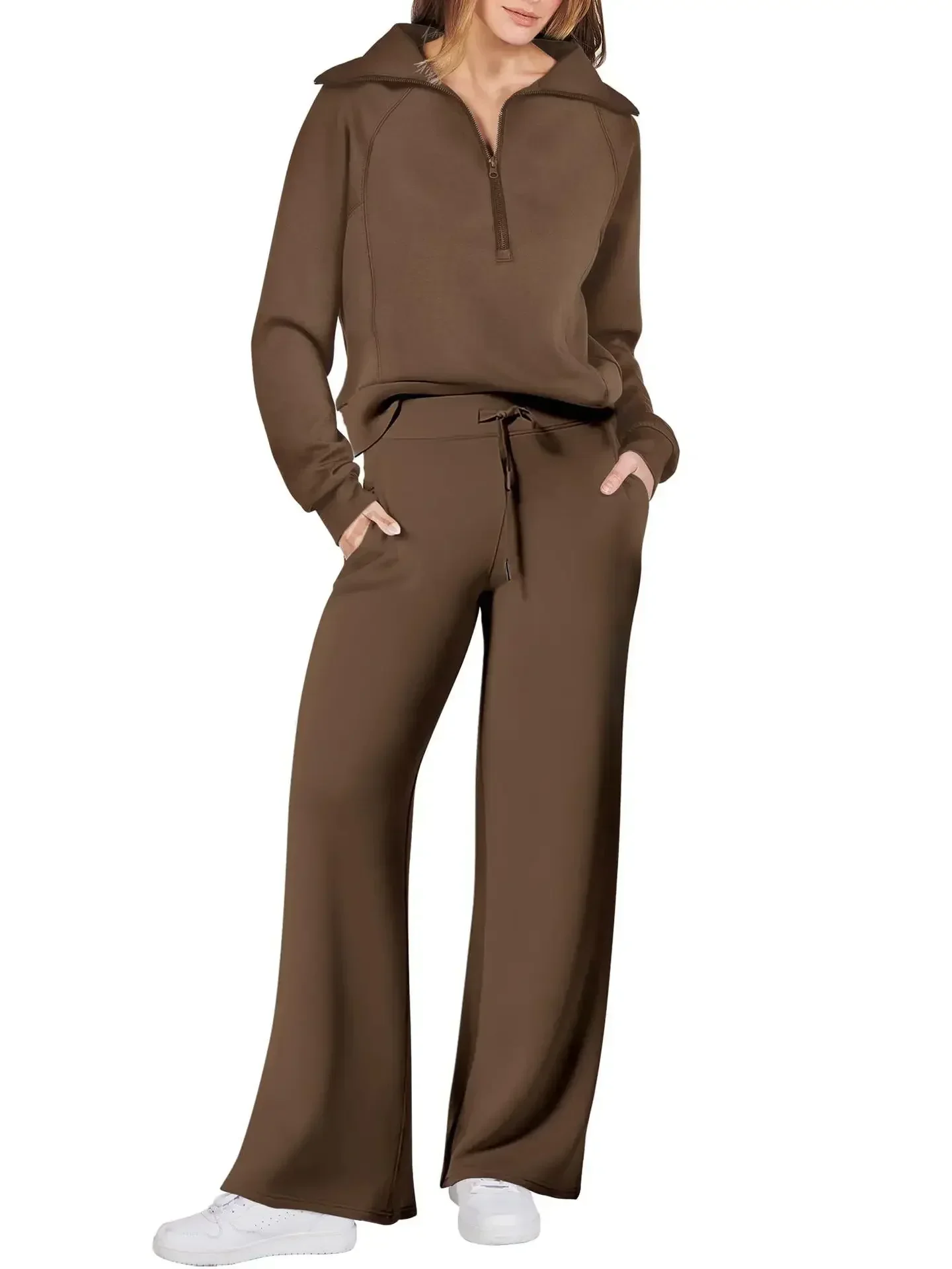 Women's Autumn and Winter New Leisure Sports Suit Zipper Long-sleeved Sweater Wide-leg Pants Two-piece Suit