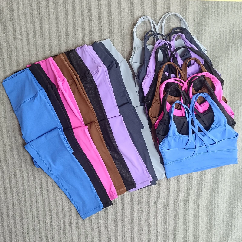 

Women's 2 Piece Yoga Gym Sports Set Fitness Cross Back Bra Top High Waist Leggings Running Workout Tracksuit