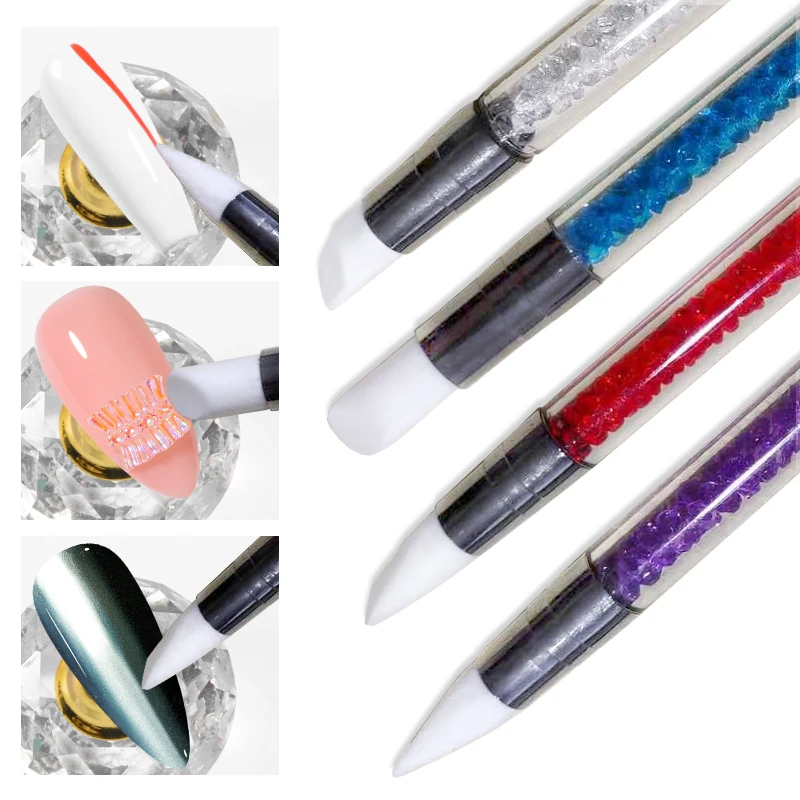 Dual-Ended Nail Art Silicone Sculpture Pen 3D Carving DIY Painting Glitter Rhinestone Acrylic Manicure Dotting Brush Nail Tips