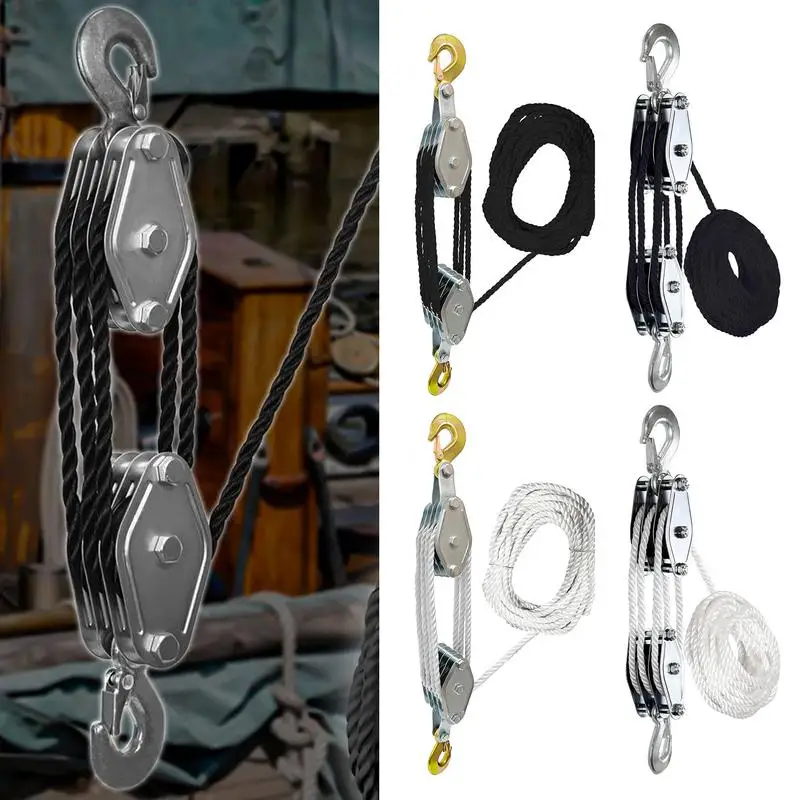 

Rope Pulley Hoist 5:1 Lifting Power 3/8 Rope Hoist Pulley 2200 Lbs Breaking Strength Heavy Duty Pulley System Rope Pulley For