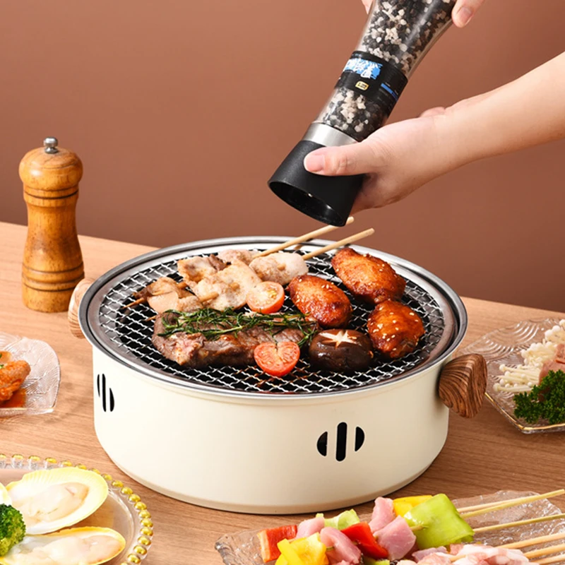 Barbecue Grill Round Portable Non-stick Barbecue Rack Smokeless Barbecue Grill Pan For Home Outdoor Courtyard Camping