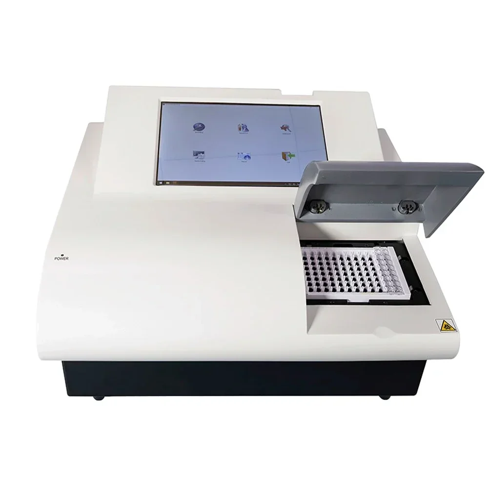 Original Analizador de clínica hospitalaria de laboratorio pantalla táctil placa de 96 pocillos sistema óptico de 8 canales lector de microplacas Elisa con impresora