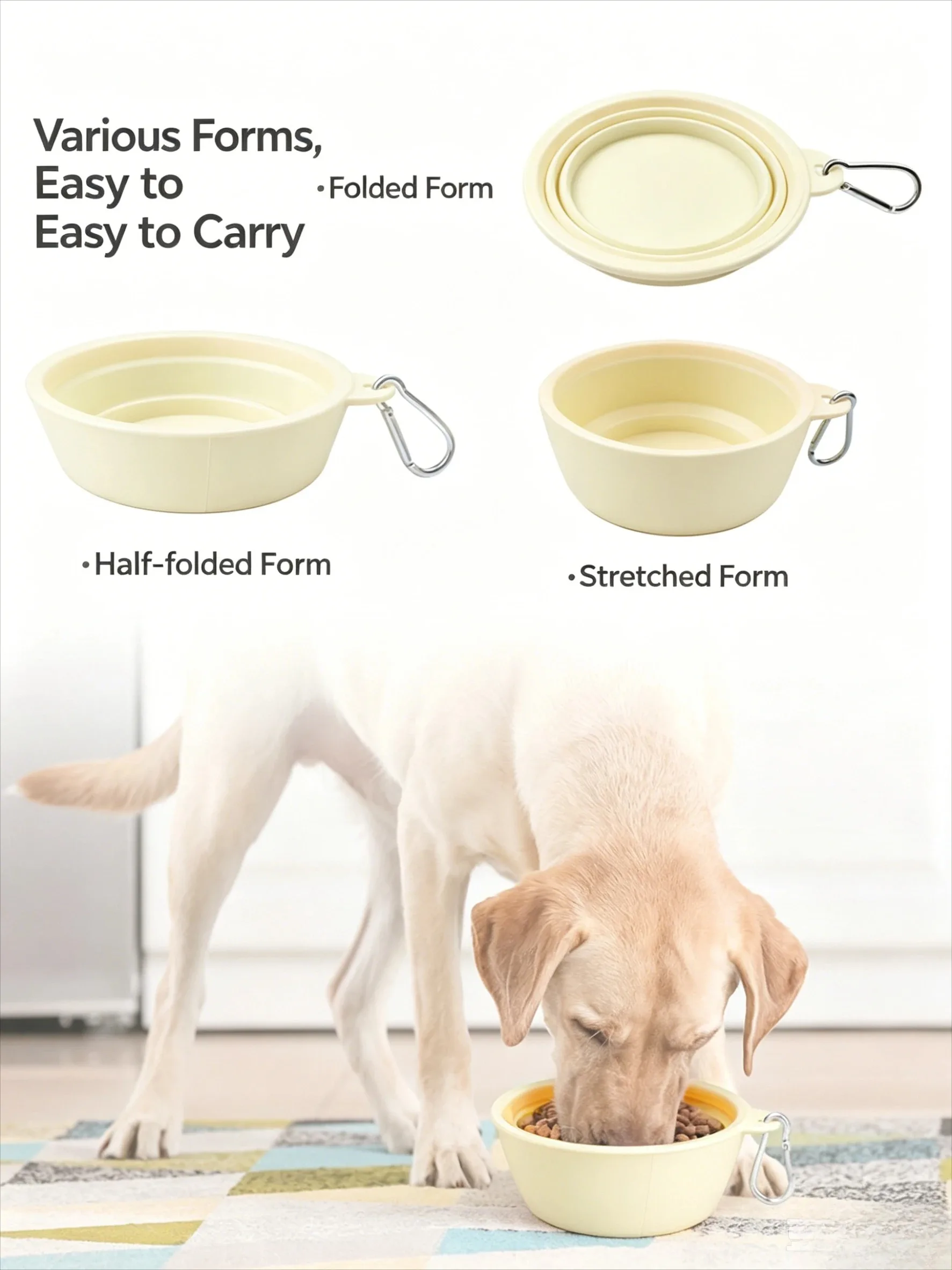 Macaron Color Collapsible Silicone Pet Bowl Portable Foldable Dog Water Food Bowl With Carabiner Clip Outdoor Travel Feeding Bow view 4
