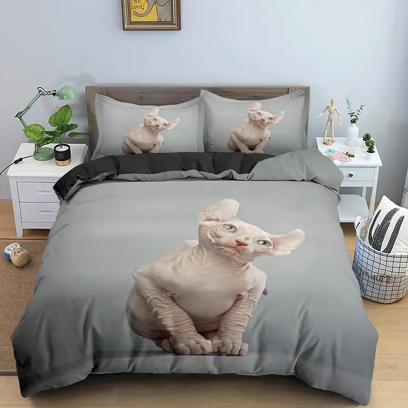 Canadian Sphynx Cat Duvet Cover King Queen Lovely Pet Kitty Bedding Set Kids Teens Adults Cute Animal Soft Polyester Quilt Cover