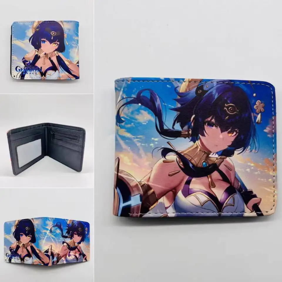 Genshin Impact Short Coin Purse 80% Off Keqing Zhongli Hu Tao Unisex Student Anime Game Peripheral Card Holder PU Leather Wall