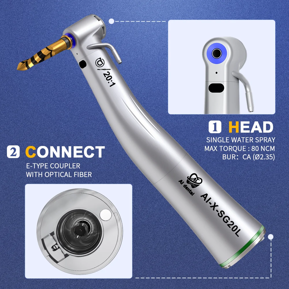 AI-X-SG20L 20:1 Reduction Dental Low Speed Surgery Implant Handpieces Optics External And Internal Cooling Max Torque : 80 Ncm