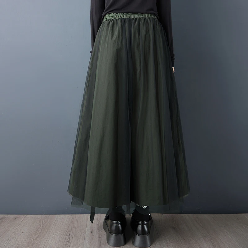Patchwork Mesh Green Vintage High Waist Wide Leg Pants Women New Spring Autumn Casual Loose Trousers Fashion Streetwear 2026