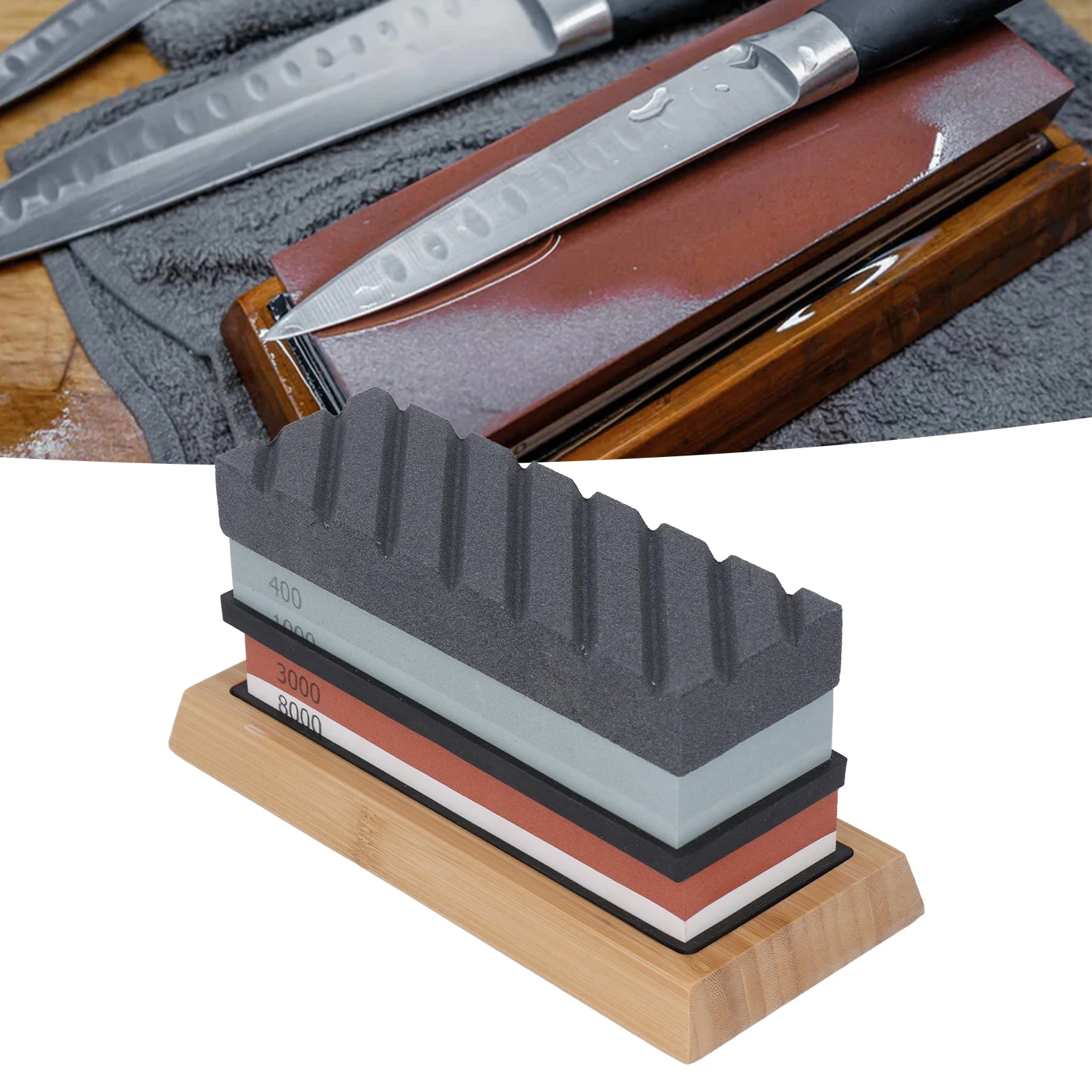 

Whetstone Sharpener Stone Set Knife Sharpening Stone Kit Bamboo Base Oilstone Professional for Meat Cleaver Sharpening Stone