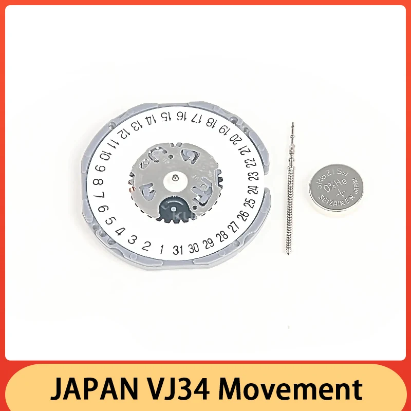 Accessoires de mouvement de montre à quartz avec batterie, mouvement VJ34, 2 aiguilles, date à 3/6, importé du Japon, nouveau