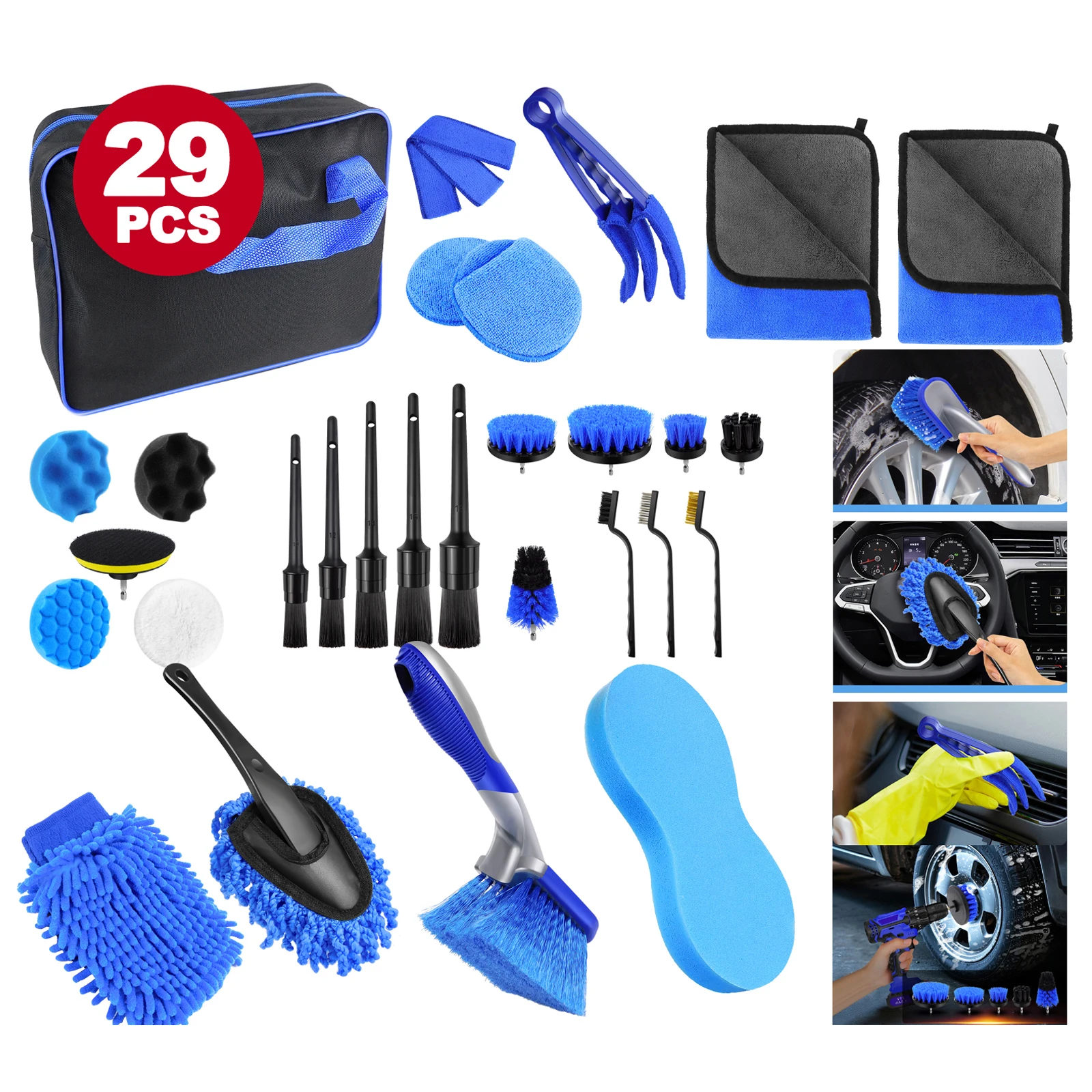 29 قطعة مجموعة فرشاة تفصيل السيارة مجموعة التنظيف التلقائي المثالية لفتحات فتحات صيانة منفذ هواء السيارة فرشاة التخليص التفصيلية #1