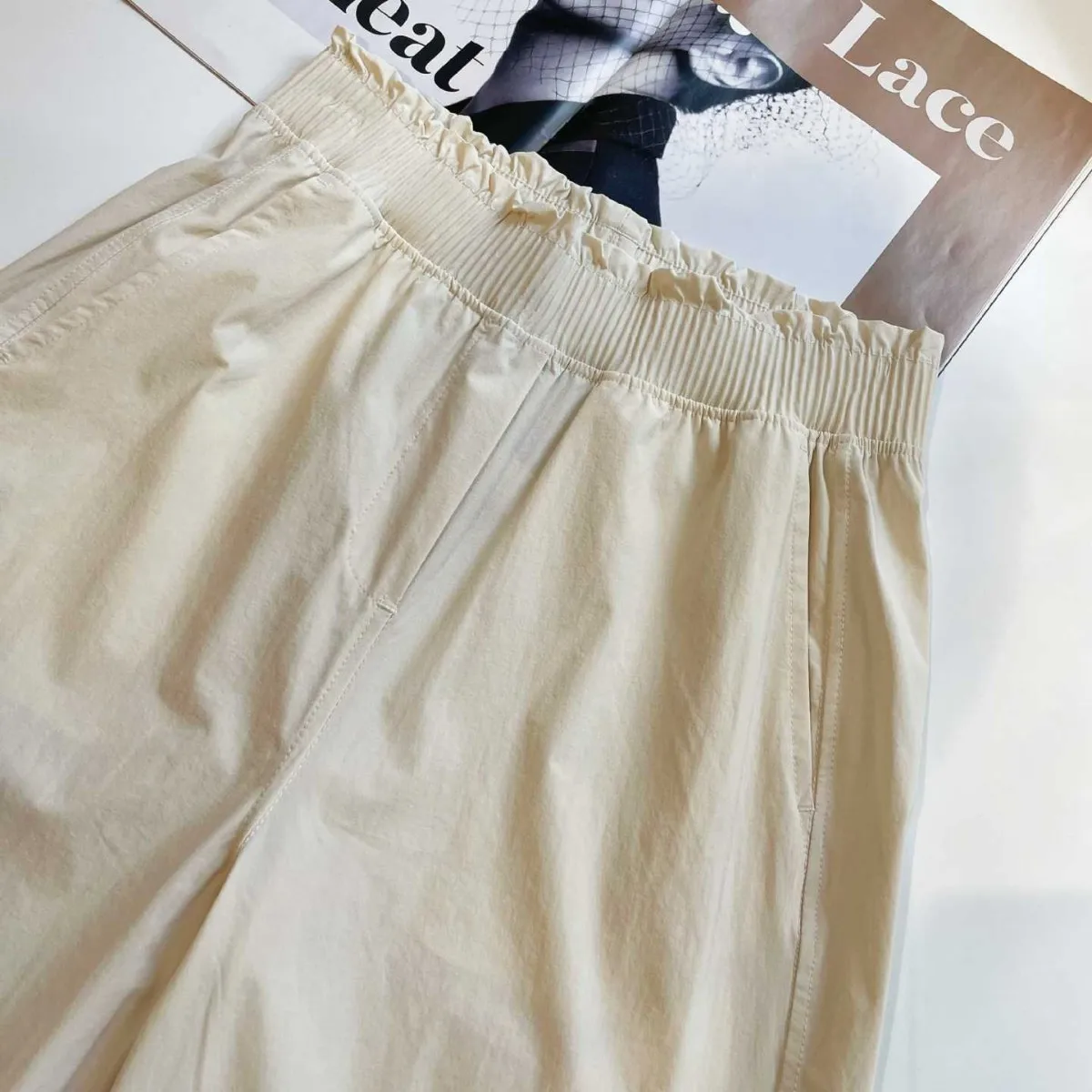 الخصر الدانتيل مطوي واقية من الشمس سراويل تقليدية المرأة عادية بنطال ذو قصة أرجل واسعة الخصر Gored اللولو حماية الشمس فضفاضة تناسب سراويل طويلة #5