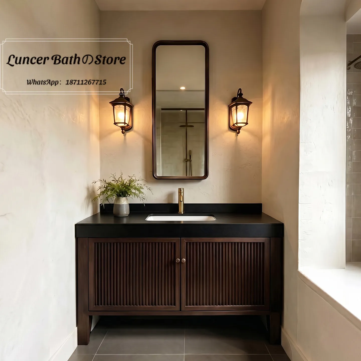 New Chinese Resort Hotel Bathroom Vanity Set, Floor Standing Countertop Basin Sink, MCM Style Washbasin Cabinet