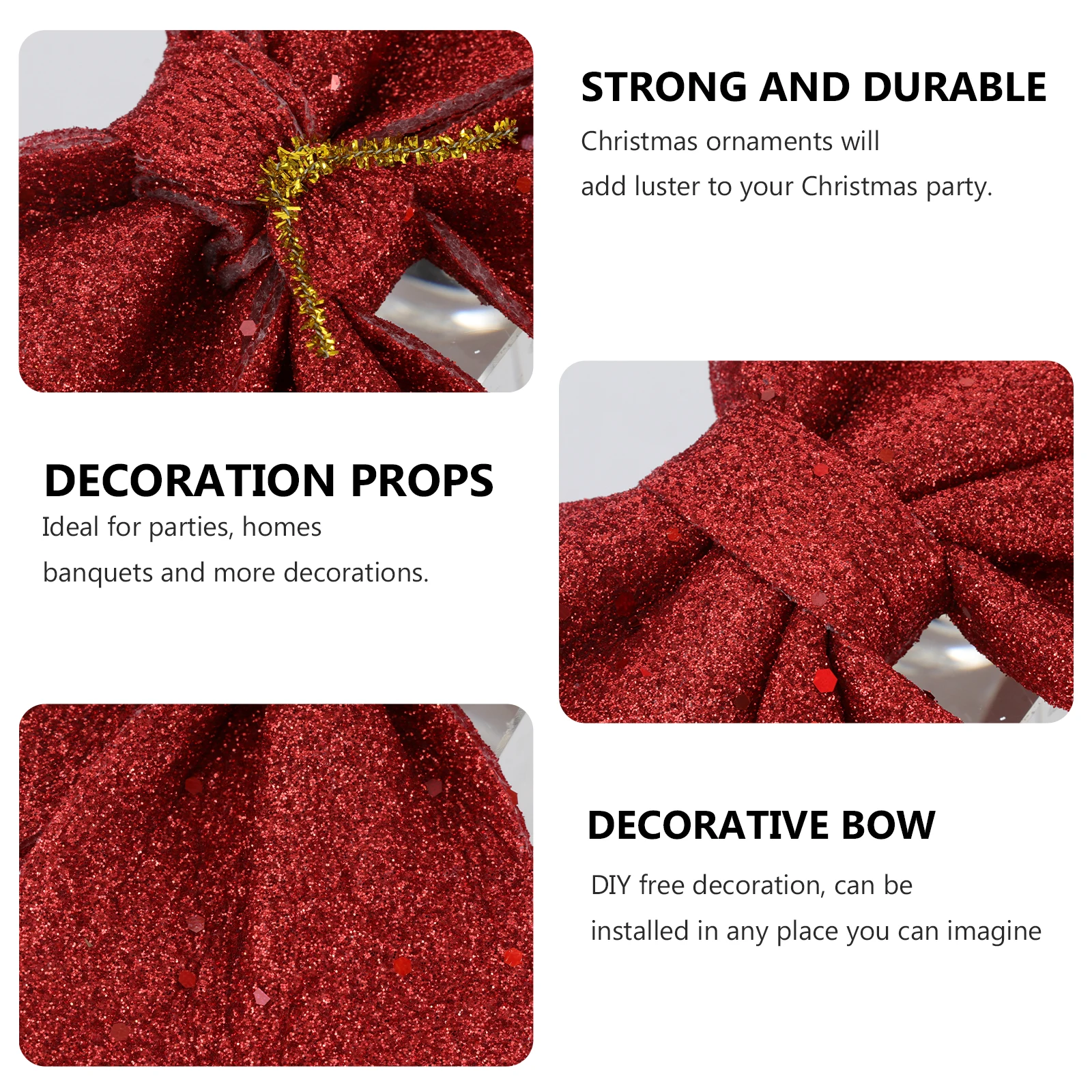 

1pc Diy Decoration Gold Dust Bow Christmas Tree Ornament For Party Wedding Small Bows Festive Gift Wrap Decor Accessory