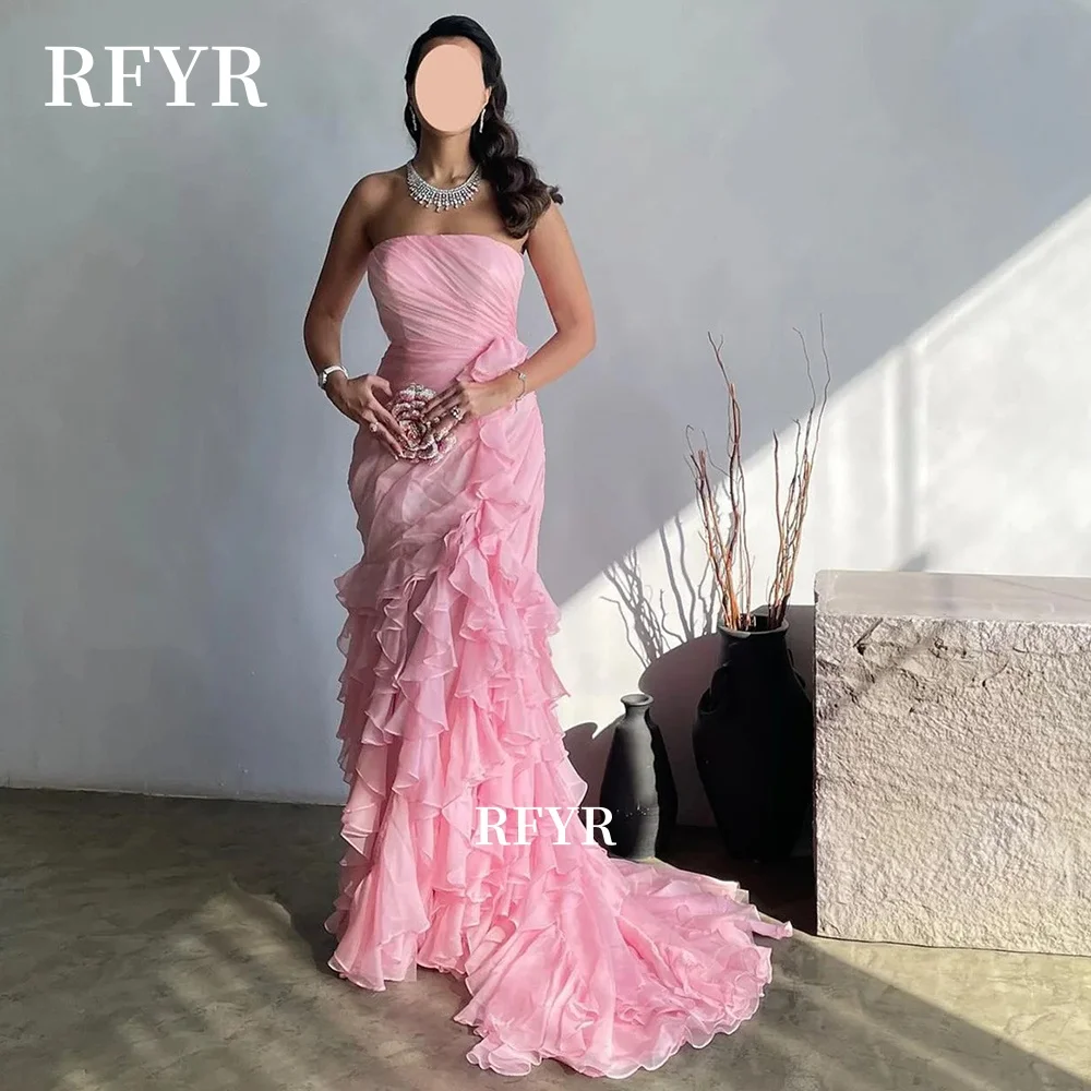 

Платье для выпускного вечера с оборками RFYR, вечернее платье русалки, шифоновое вечернее платье для арабских женщин, праздничное платье знаменитостей, Vestidos по индивидуальному заказу