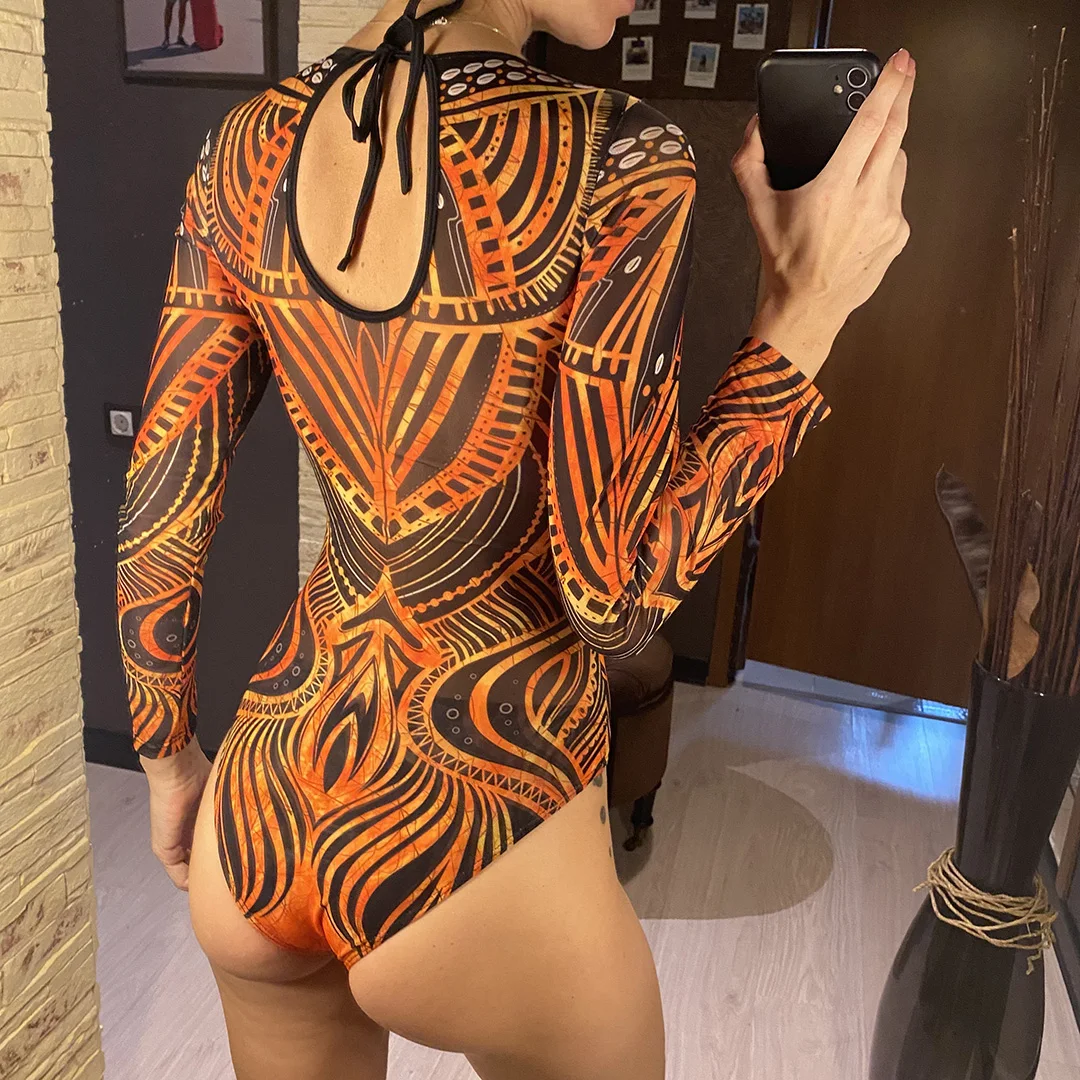 S - XXL 3-teiliges Set, neues, bedrucktes, langärmeliges Badeanzug-Set mit Hose, Sarong, Damen-Badebekleidung, einteiliger Badeanzug, Damen-Badeanzug, Badeanzug V7180 – Detail 12