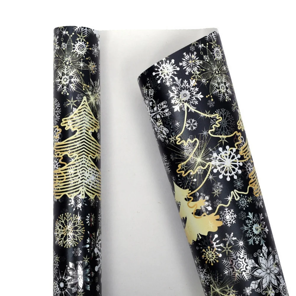 43x300cm Gilded Christmas Gift Wrapping Paper Snowflake Bow Flower Bouquet Packaging Paper for Holiday Gifts Party Decorations