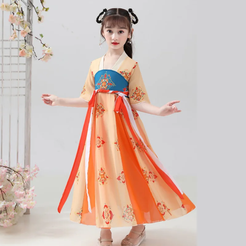 Children\'s dress Chinese style Tang ancient style Hanfu girl\'s casual dress