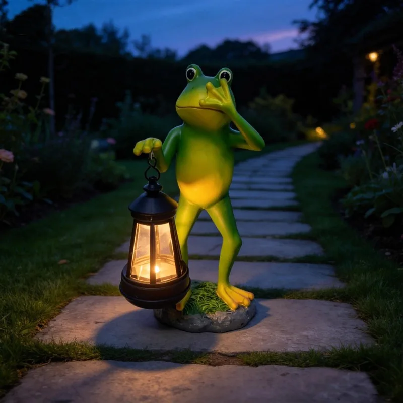 Fun frog statue ornaments,simulated animal sculptures, illuminated outdoor courtyard atmosphere ornaments, creative resin crafts