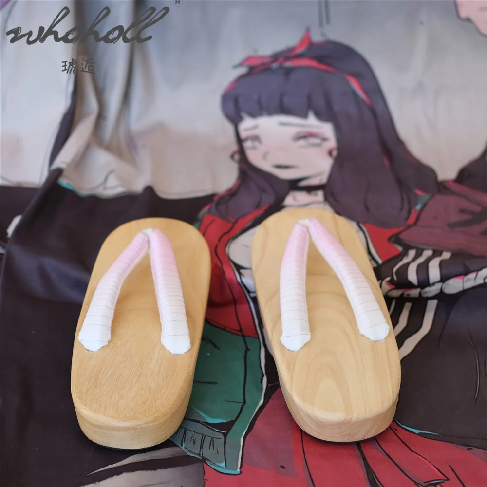 Whoholl japonês tamancos de madeira cosplay sapatos verão feminino chinelos geta flip flops plataforma fundo grosso sapatos planos