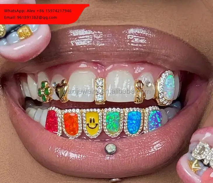 

Индивидуальные женские грилзы из серебра S925, 10K, 14K, 18K, цельного золота с логотипом и узором, открытые, с зубными протезами