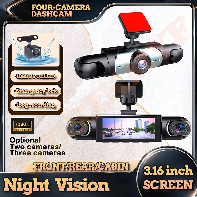 

3/4 Lens Video Recorder 360° DashCam for Car 1080P Car DVR Front Right Rear View Night Vision Black Box Car accessory