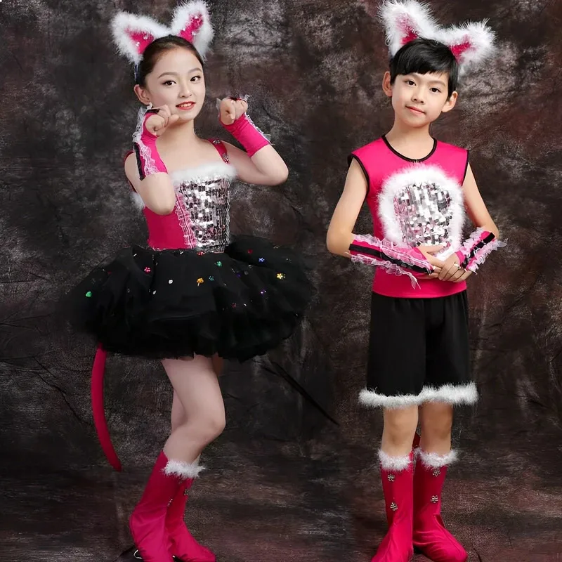 

NewChildren's Day Performance Costume Animal Cat Boys and Girls Kindergarten Students Jazz Dance Costume Little Kitty Puff Skirt