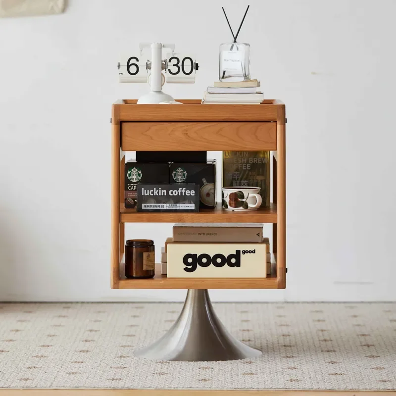 Modern Half House Solid Wood Rotatable Bedside Table for Apartment and Hotel Bedroom Assembled for Living Room Use