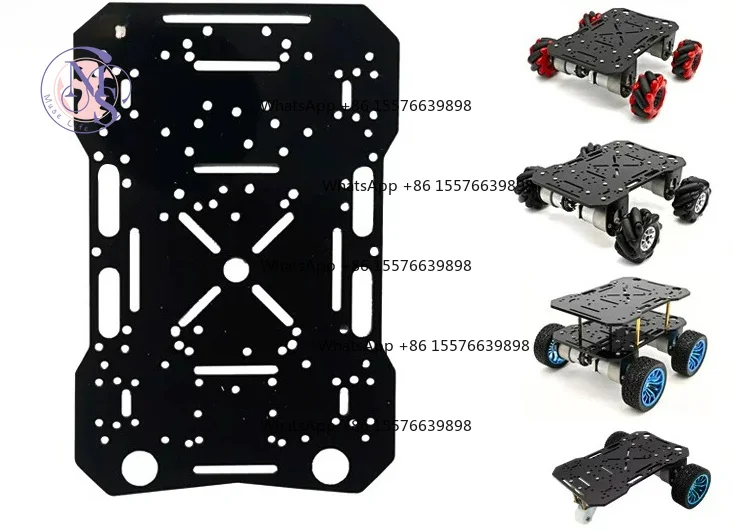 Mini Smart Car Chassis Acrylic Base, 4WD/3-Wheel Mecanum Wheel with 520 Encoder Motor for TI Electronic Competition