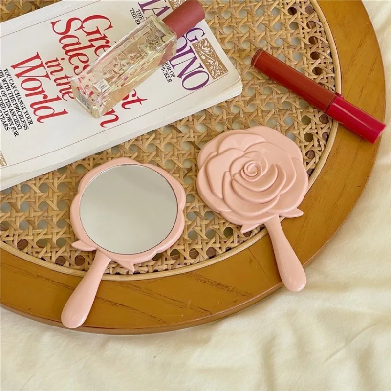 Teenage Girl Heart Rose Flower Small Makeup Mirror Portable Handheld Mini Makeup Mirror Carry Small Mirror