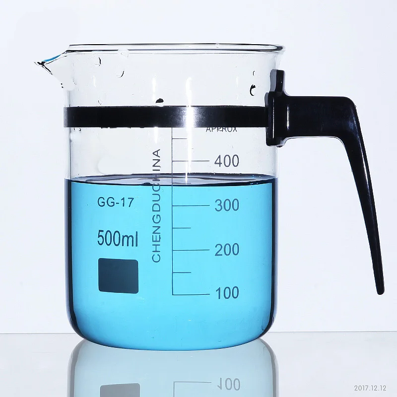 500ml Laboratory Glass Measuring Beaker with Spout Borosilicate Transparent with Plastic Handle Lab Kitchen Supplies