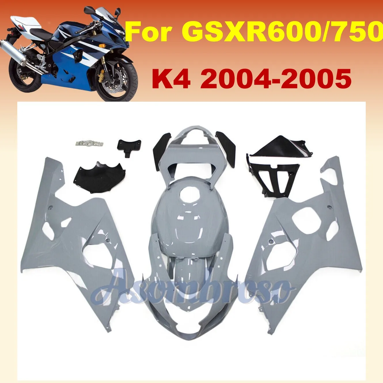 Quality Sportbike Universal Fairing kit For Suzuki GSXR600 2004 2005 GSXR750 04 05 Wrecked Bike Rebuild Plastic Body Nardo Grey