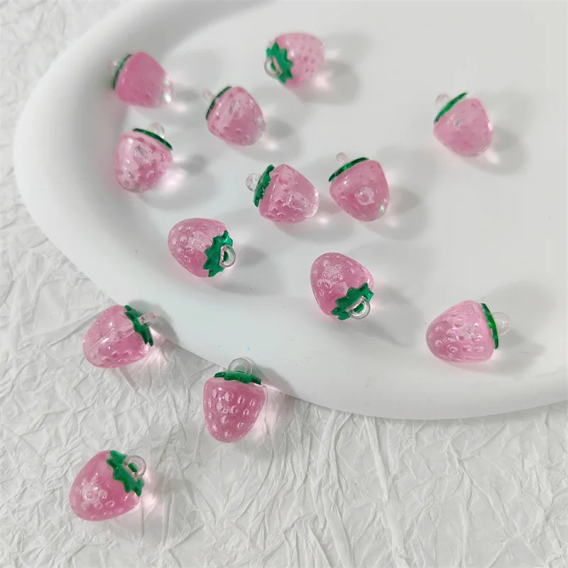 15PCS 1.5cm transparent simulation of small strawberries hanging hole jewellery accessories DIY keychain mobile phone chain car