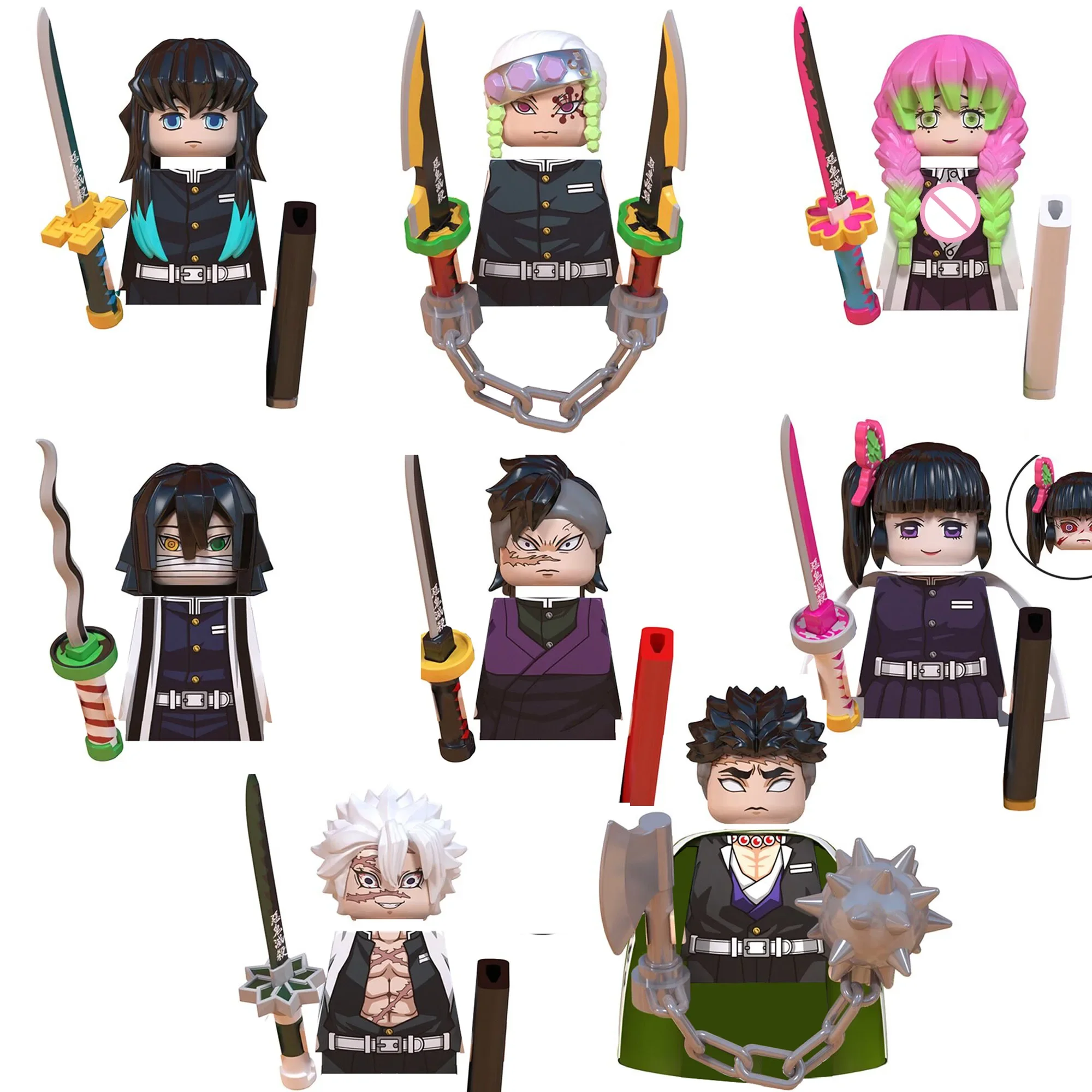 Anime Demon Slayer Cartoon Building Blocks Bricks Mini Action Figures Dolls Toys Tanjiro Nezuko Zenitsu Inosuke Kanao Sanemi