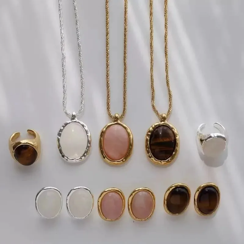 Natural Tiger Eye Rose Quartz Clear Crystal Necklace for women real Stone long necklace vintage elegant Jewelry Gift